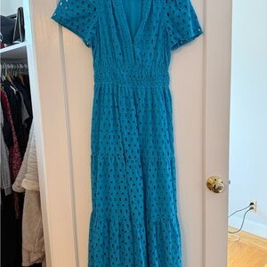 Anthropologie Teal Eyelet Maxi Dress